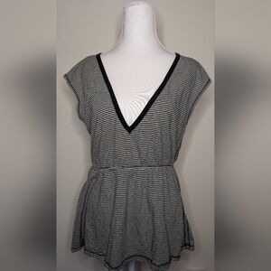 Striped V Neck Casual Top Women's